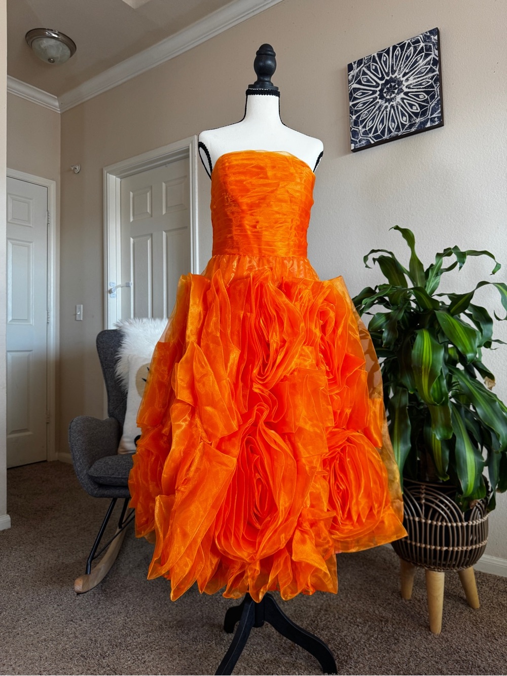 NWT Orange Strapless Ruffle Formal Gown Prom Dress Size 6